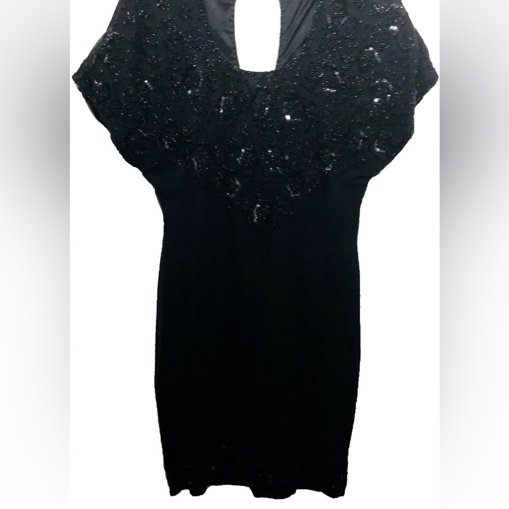 Beaded Drama Special Occasion Vintage Black Dress Size M Keyhole Beads Sequins